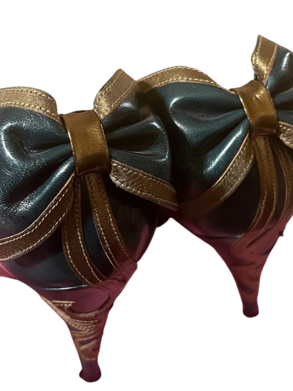 Roxy dark teal green Pointed-Toe Pumps with Bow Accent